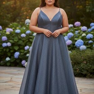 Camille La Vie Shimmery Slate Blue A-Line Dress